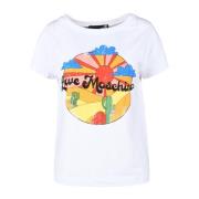 Katoen Spandex T-shirt Love Moschino , White , Dames