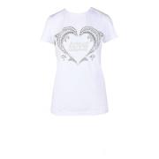 Katoenen T-shirt met Stijlvol Ontwerp Love Moschino , White , Dames