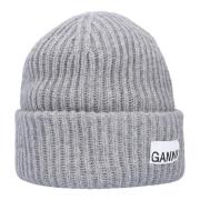 Gestructureerde Rib Beanie in Grijs Ganni , Gray , Dames