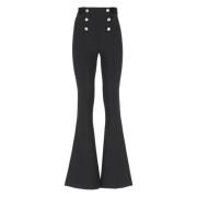 Zwarte Broek met Logoed Knopen Elisabetta Franchi , Black , Dames