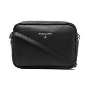 Zwarte leren crossbodytas gehamerd Patrizia Pepe , Black , Dames