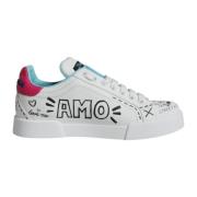 Witte leren lage sneakers met logo Dolce & Gabbana , White , Dames