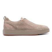 Suede Laceless Sneakers Santoni , Beige , Heren