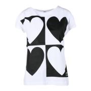 Katoen Elastaan T-shirt Love Moschino , White , Dames