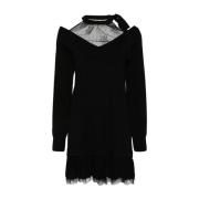 Zwarte Kantjurk met Strik Twinset , Black , Dames