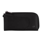 Leren clutch portemonnee met ritssluiting Piquadro , Black , Dames