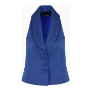 Blauwe Satijnen Top Met Knoopsluiting Mouwloos Emporio Armani , Blue ,...