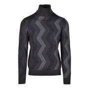 Merino Wol Gebreide Trui Alpha Studio , Black , Heren