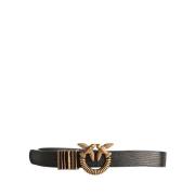 Leren riem met hagedisprint en Love Birds Diamond Cut gesp Pinko , Bla...