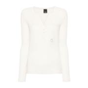 Witte trui met V-hals en knoopsluiting Pinko , White , Dames