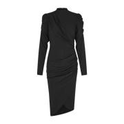 Zwarte Aansluitende Jurk met Gerimpelde Details Cras , Black , Dames