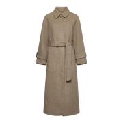 Beige Herringbone Lange Jas Brunello Cucinelli , Beige , Dames