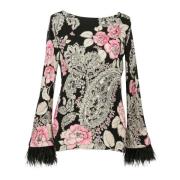 Viscose Sweaters met Bloemenprint Twinset , Black , Dames