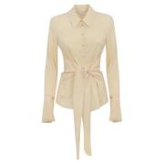 Roomkleurige Viscose Blouse met Strik Patrizia Pepe , Beige , Dames