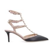 Gestudeerde leren slingback hakken Valentino Garavani , Black , Dames