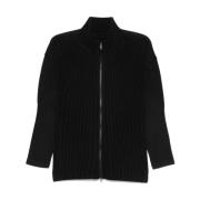 Zwarte Plissé Sweater met Ritssluiting Issey Miyake , Black , Heren