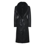 Zwarte Faux Leren Mantel met Faux Bont Kraag Michael Kors , Black , Da...