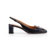 Metalen Detail Leren Slingback Hakken Tod's , Black , Dames