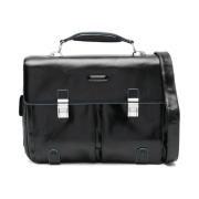 Zwarte leren tas met laptopvak Piquadro , Black , Heren