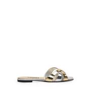 Stijlvol Zilver & Gouden Leren Sandalen 3Juin , Gray , Dames