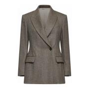 Bruin Visgraat Wollen Blazer Brunello Cucinelli , Brown , Dames