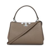 Beige Leren Schoudertas met Draaislot Tory Burch , Beige , Dames