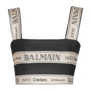 lint jacquard crop top Balmain , Black , Dames