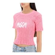 Smocked T-shirt met logo print Msgm , Pink , Dames