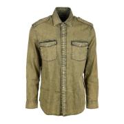 Katoen Elastaan Shirt Dondup , Green , Heren