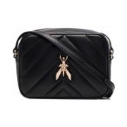 Zwarte Leren Crossbody Tas met Gouden Logo Patrizia Pepe , Black , Dam...