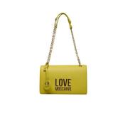 Gele Schoudertas met Klep Sluiting Love Moschino , Yellow , Dames