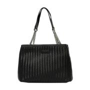 Zwarte geweven shopper tas met kettinghengsels Cult , Black , Dames