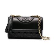 Gewatteerde Leren Schoudertas met Kwast Tory Burch , Black , Dames