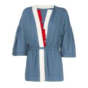 Lange mouwen V-hals blouse met elastische taille Fracomina , Blue , Da...