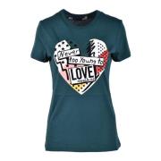 Katoenen T-shirt met Stijlvol Ontwerp Love Moschino , Green , Dames