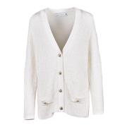 Stijlvolle Cardigan met Gemengde Materialen Simona Corsellini , White ...