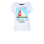 Katoenen T-shirt met Stijlvol Ontwerp Love Moschino , White , Dames