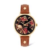 Bruin Lederen Quartz Analoog Horloge Police , Brown , Dames