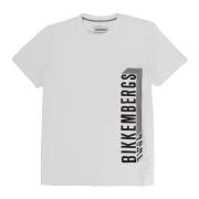 Heren effen T-shirt met zijprint Bikkembergs , White , Heren