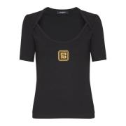 T-shirt met PB-logo Balmain , Black , Dames