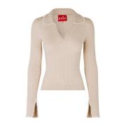 Gebreide Blouse met Pareldetail Cras , Beige , Dames