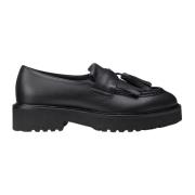 Leren Mocassins met Franjes Doucal's , Black , Dames