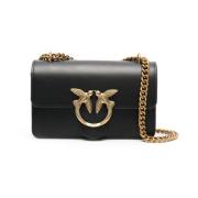 Zwarte leren handtas met iconische metalen gesp Pinko , Black , Dames