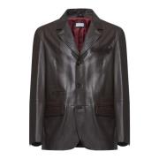 Donkerbruin Leren Enkellange Jas Brunello Cucinelli , Brown , Heren