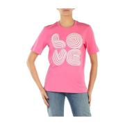 Katoenen T-shirt met Logo Print Love Moschino , Pink , Dames