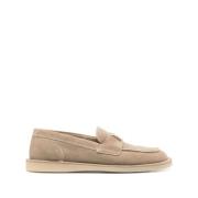 Beige Platte Schoenen met Logo Plaque Dolce & Gabbana , Beige , Dames