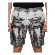 Zijden Bermuda Shorts met Multicolor Print Dolce & Gabbana , Multicolo...