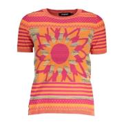 Oranje Dames Top Korte Mouw Ronde Hals Desigual , Multicolor , Dames