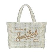 Tweed Medium Tas met Franjes MC2 Saint Barth , Beige , Dames