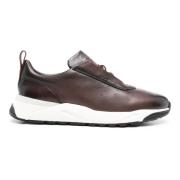 Italiaanse leren sneakers met rubberen zool Santoni , Brown , Heren